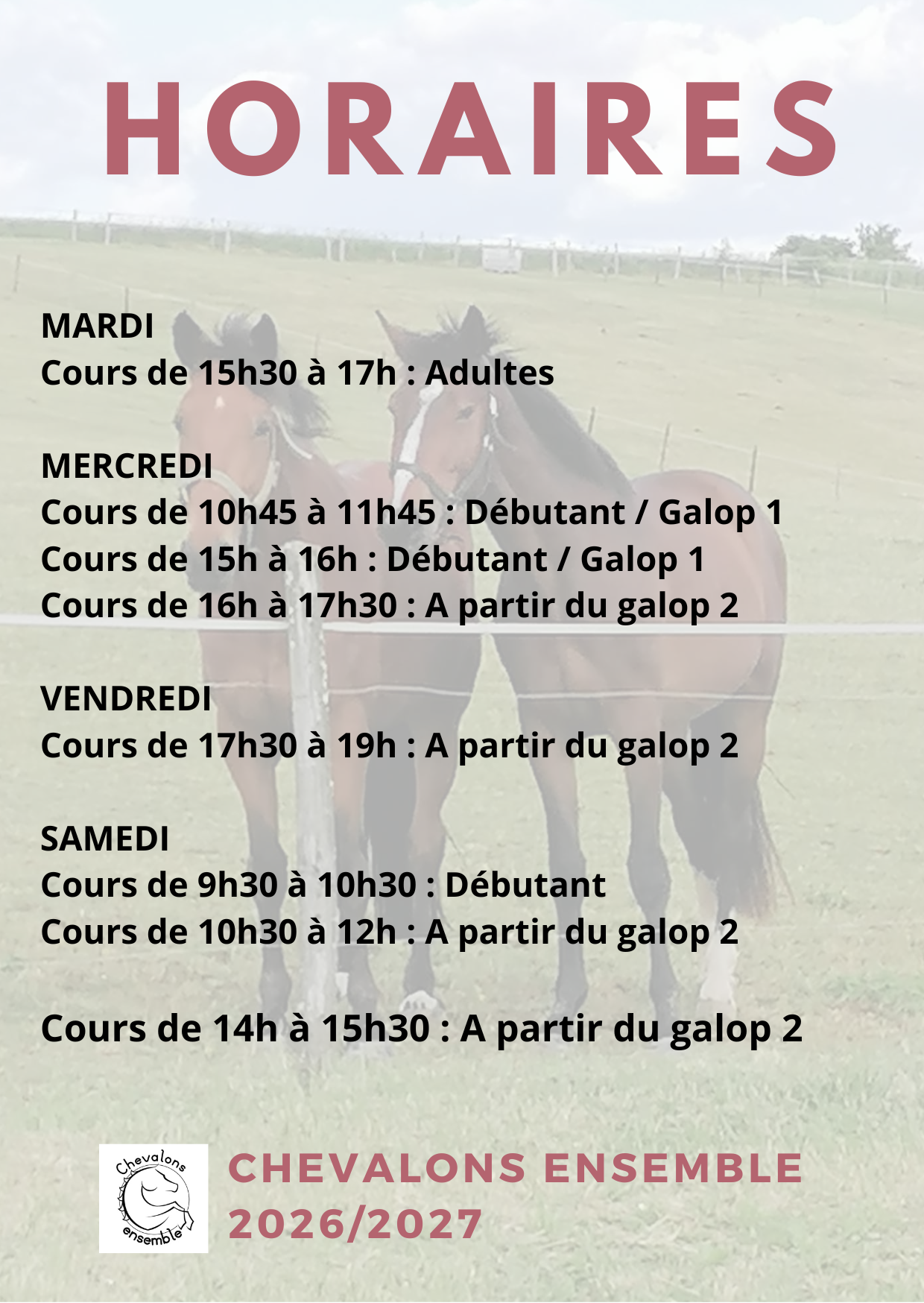 Horaires 2026 2027