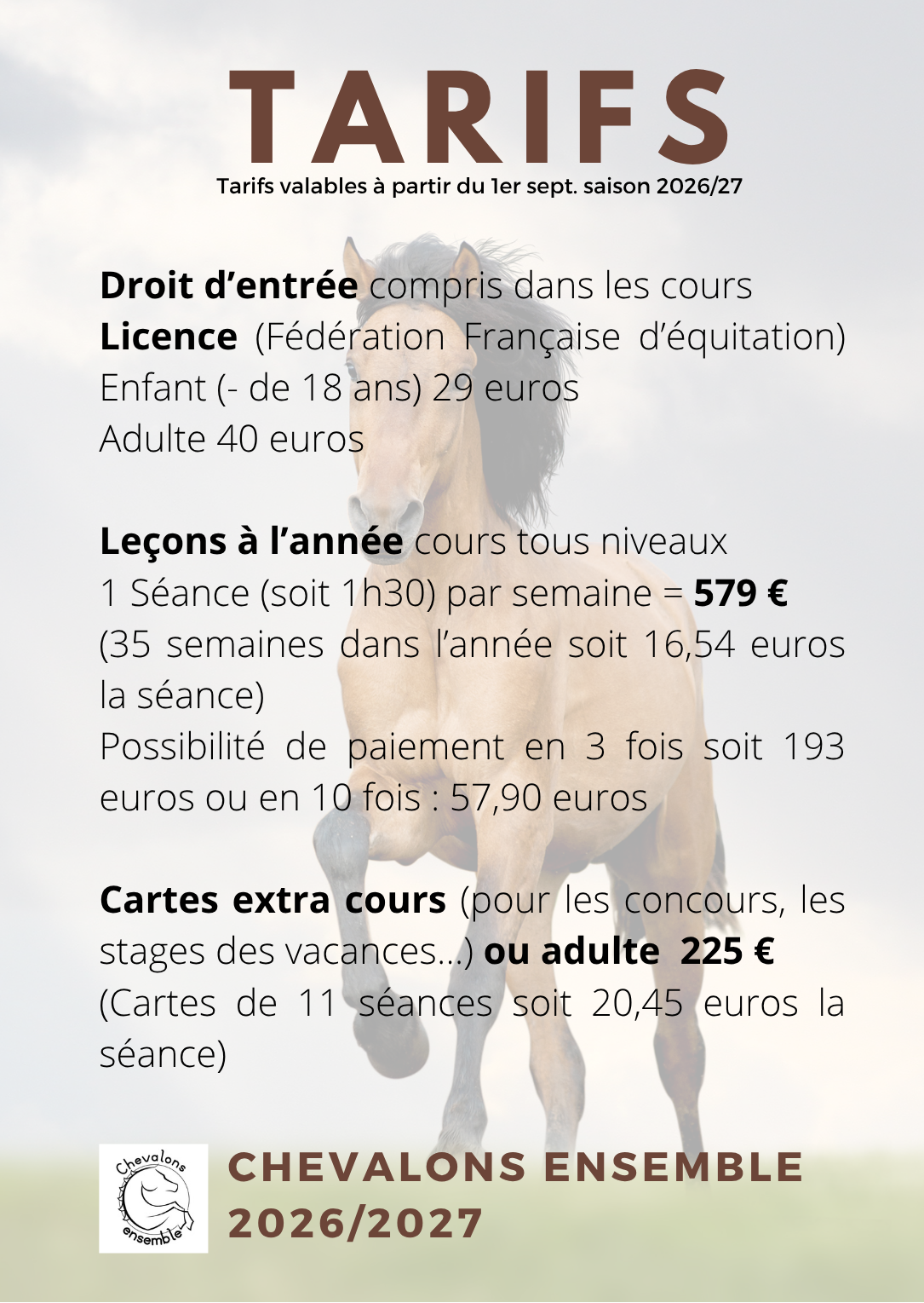 Tarifs 2026 2027